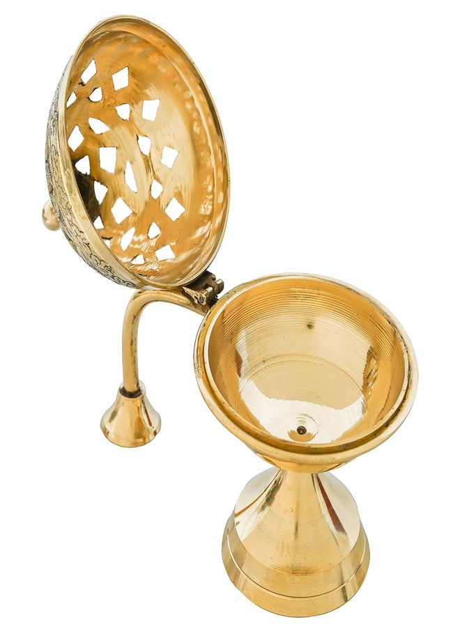 Webelkart Antique Brass Gold Dhoop Dani, Sambrani Holder |Loban Dani |Aarti Brass Dani/Dhoop Dani Burner for Home Decor|Dhoop Batti Stand with Handle (6" Inches) - Image 5